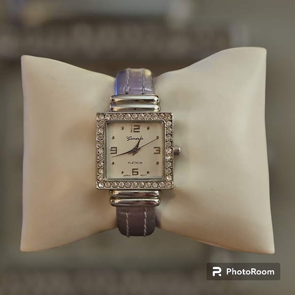 GENEVA Square Face Rhinestone Metallic Lavendar Cuff Watch - Picture 1 of 8